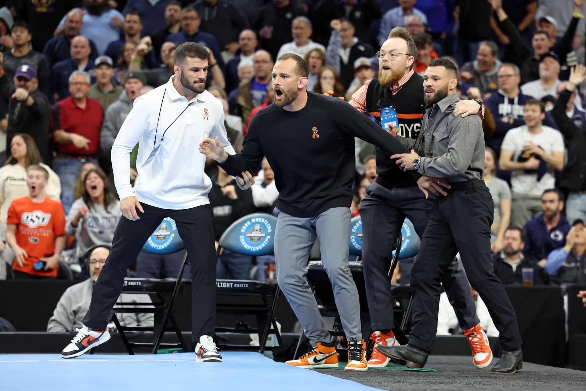 David Taylor of the Oklahoma State during the 2025 NCAA Division I Wrestling Championships in Philadelphia, Pennsylvania. (Photo by Getty Images)